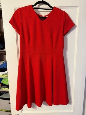 Gant Red V-Neck Fit-and-Flare Mini Dress